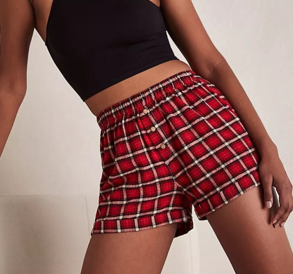 Sunday Morning Boxer Shorts Holiday Christmas Plaid XS Women's Free People